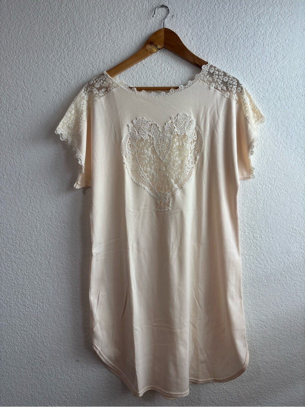 Vintage Verena Cream Lace Heart Nightshirt Night Gown Small